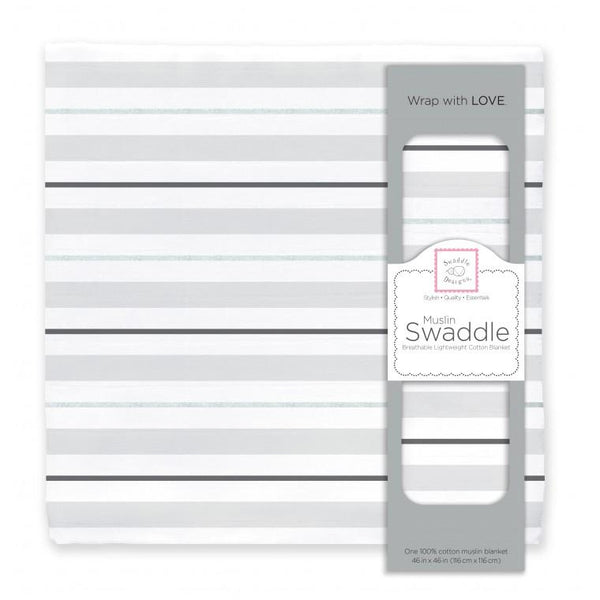 Muslin Swaddle Single - 3 Color Stripe Shimmer, Sterling