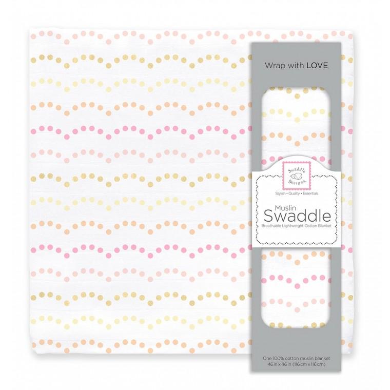 Muslin Swaddle Single - Dotted Scallops Shimmer, Pink