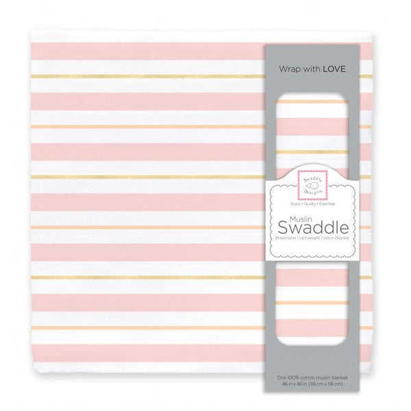 Muslin Swaddle Single - 3 Color Stripe Shimmer, Pink