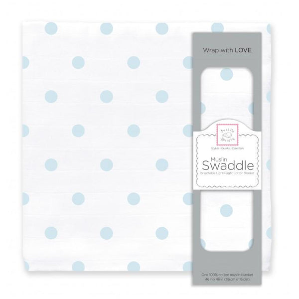 Muslin Swaddle Single - French Dots, Pastel Blue