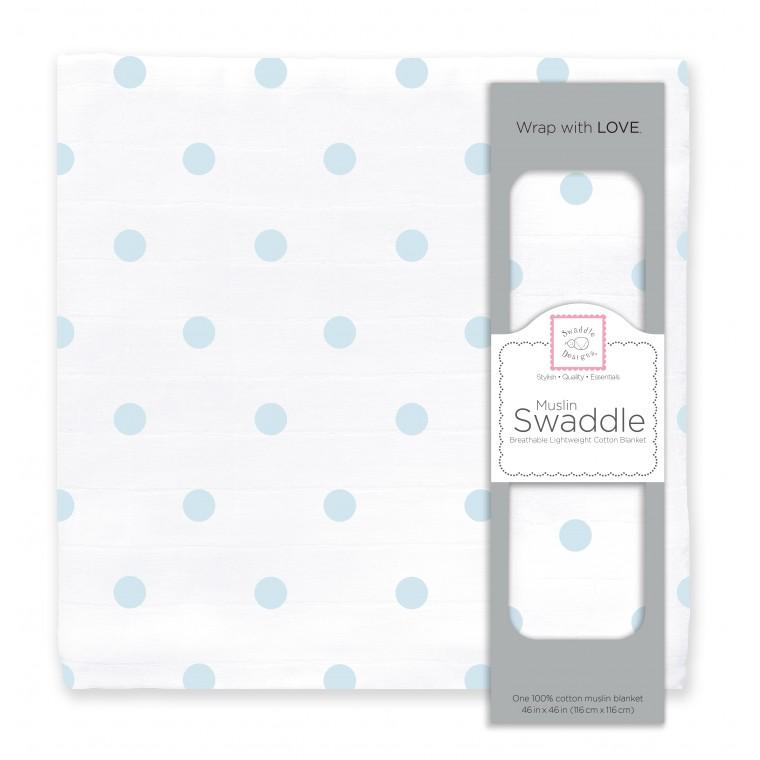 Muslin Swaddle Single - French Dots, Pastel Blue
