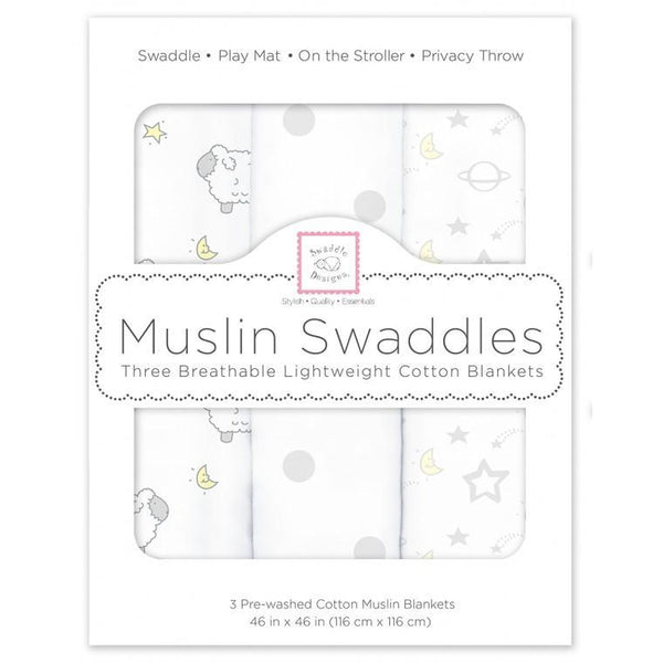 Muslin Swaddle Blankets - Little Lambs Goodnight (Set of 3)