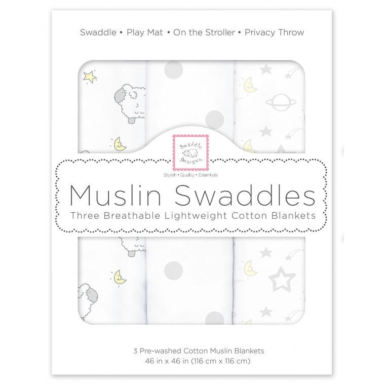 Muslin Swaddle Blankets - Little Lambs Goodnight (Set of 3)