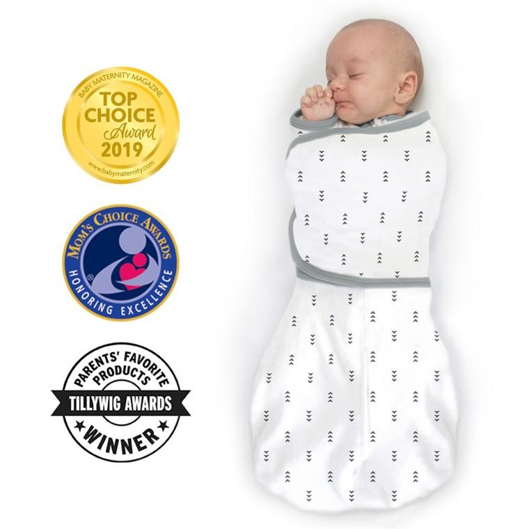 Omni Swaddle Sack with Wrap - Arms Up Sleeves & Mitten Cuffs, Tiny Arrows, Soft Black