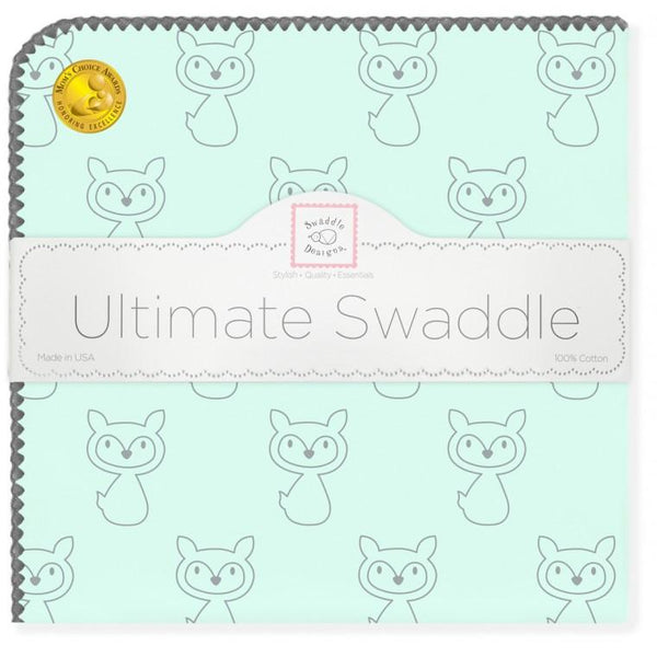 Ultimate Swaddle Blanket - Gray Fox, SeaCrystal with Gray Trim