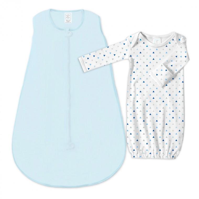 Cotton Knit zzZipMe Sack Set - Solid Color + Tiny Triangles Shimmer Gown